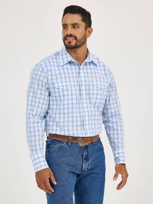 Men's Wrinkle Resist Long Sleeve Western Snap Plaid Shirt
