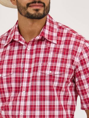 Men's Wrinkle Resist Short Sleeve Western Snap Plaid Shirt