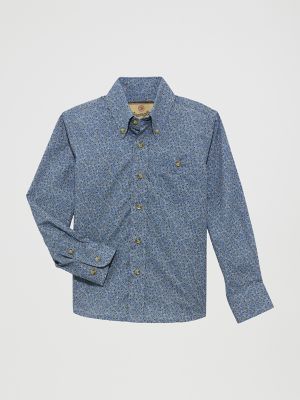 Boy's Classic Button-Down Print Shirt in Navy Paisley