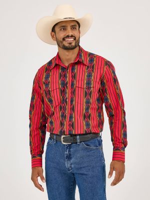 Men's Checotah® Long Sleeve Western Snap Printed Shirt in Amaranth