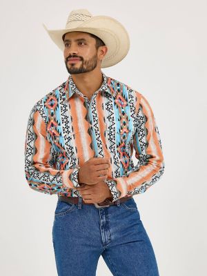 Men's Checotah® Long Sleeve Western Snap Printed Shirt in Orange Bowl