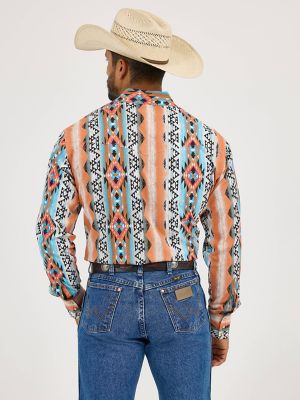 Men's Checotah® Long Sleeve Western Snap Printed Shirt in Orange Bowl