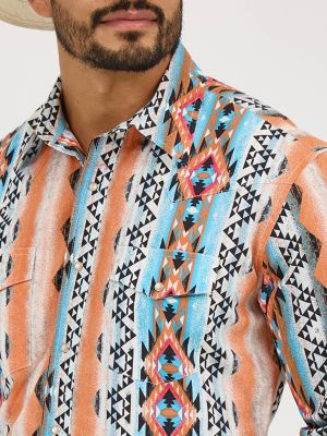 Men's Checotah® Long Sleeve Western Snap Printed Shirt in Orange Bowl