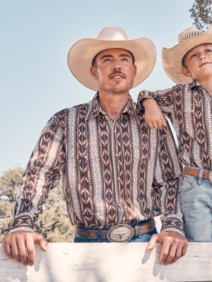 Boy's Checotah Long Sleeve Western Snap Shirt in Brown Chain