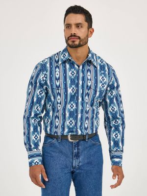 Men's Checotah® Long Sleeve Western Snap Printed Shirt in Ocean