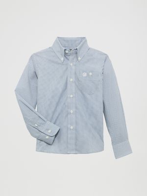 Boy's Classic Button-Down Print Shirt in Blue Diamonds