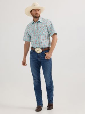 Men's Wrangler Retro® Short Sleeve Sawtooth Pocket Western Snap Shirt in Icy Sea alternative view