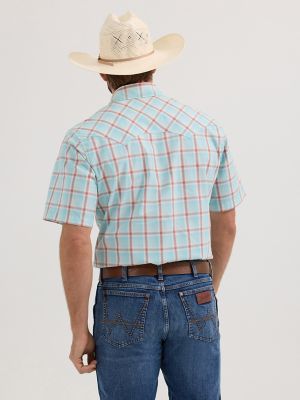 Men's Wrangler Retro® Short Sleeve Sawtooth Pocket Western Snap Shirt in Icy Sea alternative view 2