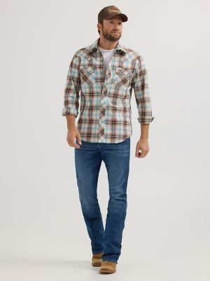 Men's Wrangler Retro® Long Sleeve Sawtooth Snap Pocket Western Shirt in Tannin Plaid