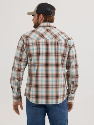 Men's Wrangler Retro® Long Sleeve Sawtooth Snap Pocket Western Shirt in Tannin Plaid