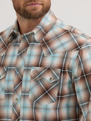 Men's Wrangler Retro® Long Sleeve Sawtooth Snap Pocket Western Shirt in Tannin Plaid