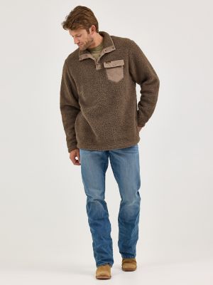 Men's Wrangler Quarter Snap Sherpa Pullover in Chocolate Chip
