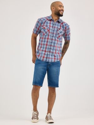 Men's Slub Cotton Plaid Shirt in Vintage Indigo