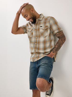 Men's Slub Cotton Plaid Shirt