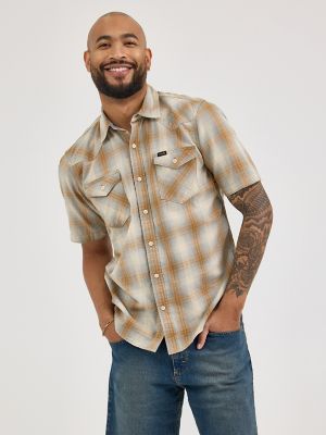 Men's Slub Cotton Plaid Shirt