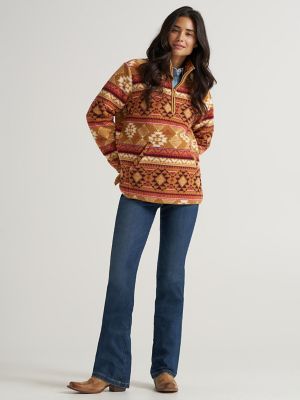Women's Wrangler Retro® Quarter-Zip Sherpa Pullover in Brown Geo