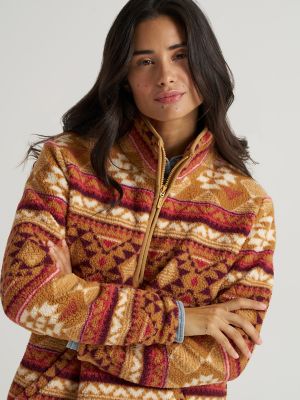 Women's Wrangler Retro® Quarter-Zip Sherpa Pullover in Brown Geo