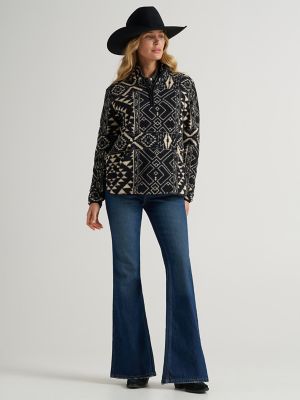 Women's Wrangler Retro® Quarter-Zip Sherpa Pullover in Black Geo
