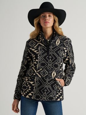 Women's Wrangler Retro® Quarter-Zip Sherpa Pullover in Black Geo