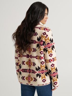 Women's Wrangler Retro® Quarter-Zip Sherpa Pullover in White Geo