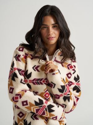 Women's Wrangler Retro® Quarter-Zip Sherpa Pullover in White Geo