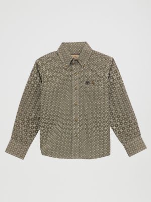Boy's Classic Button-Down Print Shirt in Modern Brown