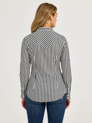 Women's Wrangler All Occasion Western Snap Shirt in Slate Stripe