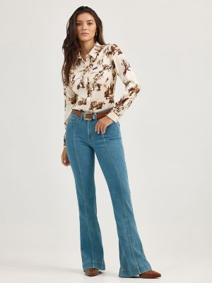 Women's Wrangler Bold Bucking Cowboy Western Snap Shirt