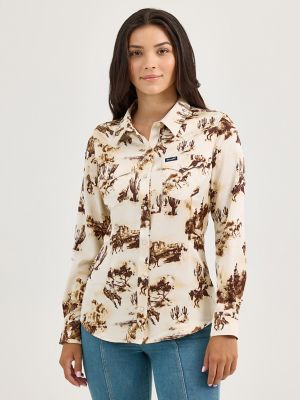 Women's Wrangler Bold Bucking Cowboy Western Snap Shirt