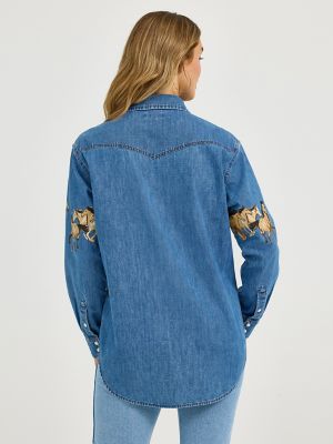 Women's Wrangler Horses Boyfriend Western Snap Shirt