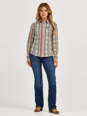 Women's Wrangler Retro® Southwestern Stripe Western Snap Shirt in Dusty Stripe alternative view