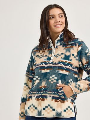 Women's Wrangler Retro® Quarter-Zip Sherpa Pullover in Dusty Blue