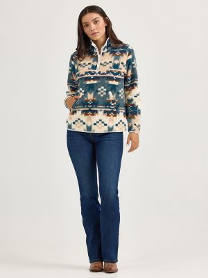 Women's Wrangler Retro® Quarter-Zip Sherpa Pullover in Dusty Blue