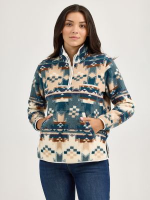 Women's Wrangler Retro® Quarter-Zip Sherpa Pullover in Dusty Blue alternative view 4