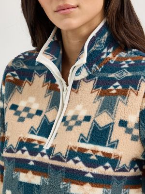 Women's Wrangler Retro® Quarter-Zip Sherpa Pullover in Dusty Blue alternative view 5