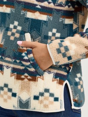 Women's Wrangler Retro® Quarter-Zip Sherpa Pullover in Dusty Blue alternative view 6