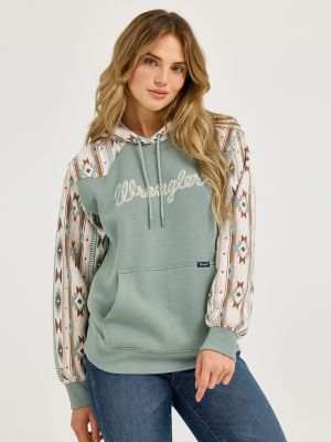 Women's Wrangler Logo Southwestern Yoke Pullover Hoodie