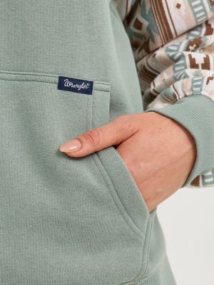 Ruru♔ Women's Wrangler Logo Southwestern Yoke Pullover Hoodie