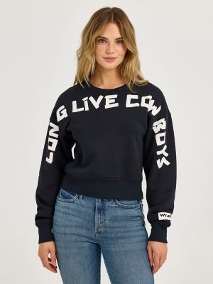 Women's Long Live Cowboys Crew Sweatshirt in Onyx