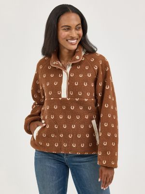 Women's Wrangler Retro® Half-Snap Sherpa Pullover in Brown