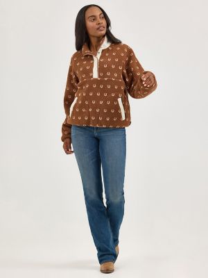 Women's Wrangler Retro® Half-Snap Sherpa Pullover in Brown