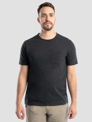 【EEUN】Neck slit pocket t Wrangler Short Sleeve Pocket Tee - Moisture-Wicking Fabric