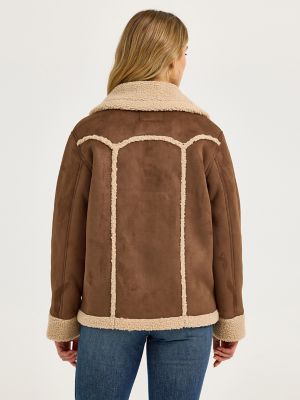 Women's Wrangler Faux Shearling Barn Coat in Brown alternative view 3