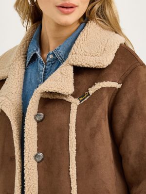 Women's Wrangler Faux Shearling Barn Coat in Brown alternative view 5
