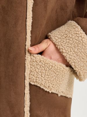 Women's Wrangler Faux Shearling Barn Coat in Brown alternative view 6