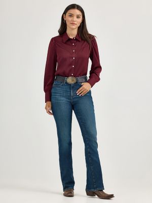 Women's Satin Rodeo Blouse in Port alternative view