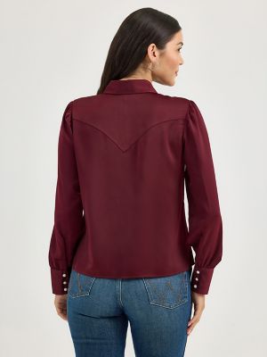 Women's Satin Rodeo Blouse in Port alternative view 2