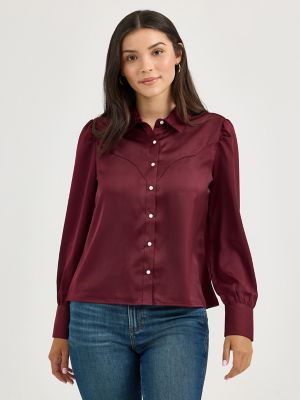 Women's Satin Rodeo Blouse in Port alternative view 3