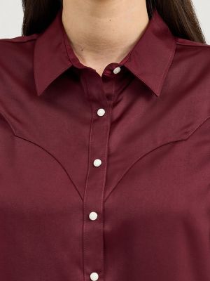 Women's Satin Rodeo Blouse in Port alternative view 4