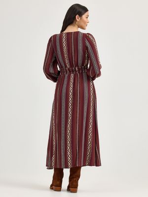 Women's Princess Waist Button Front Maxi Dress in Port